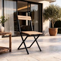 Natural Wood and Metal Folding Chair thumbnail 7